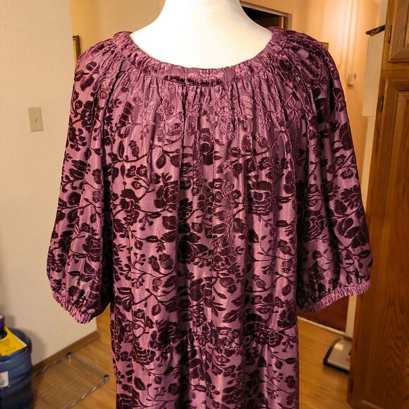 London Times Dress 18W Burgundy Lined Burnout Velvett Flare Midi Modest Grandma - Picture 3 of 9